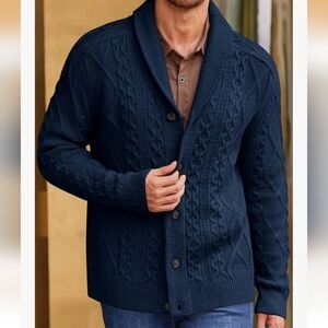 Navy Large Cardigan Cable Sweater